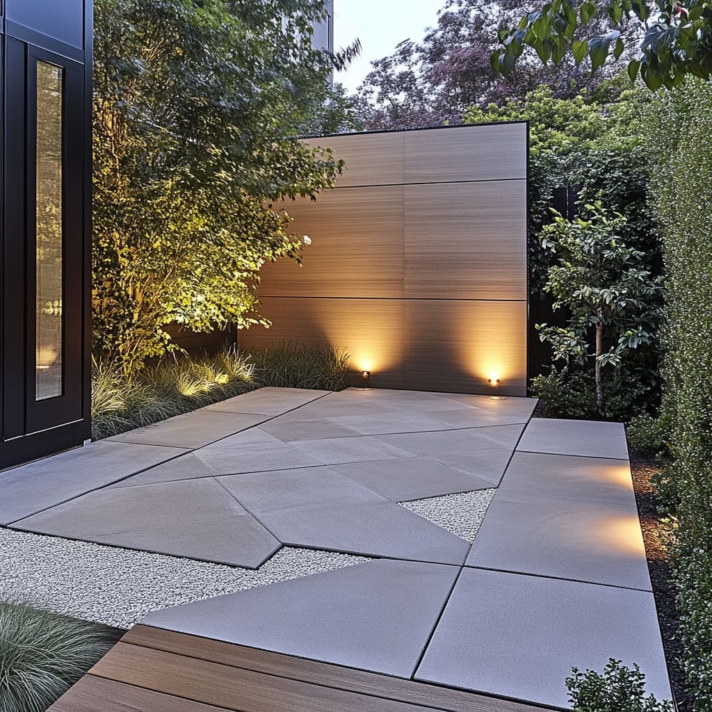 Luxury concrete patio slabs with a non-slip broom finish and custom saw-cut control joints to prevent cracking during Georgia freeze-thaw cycles.