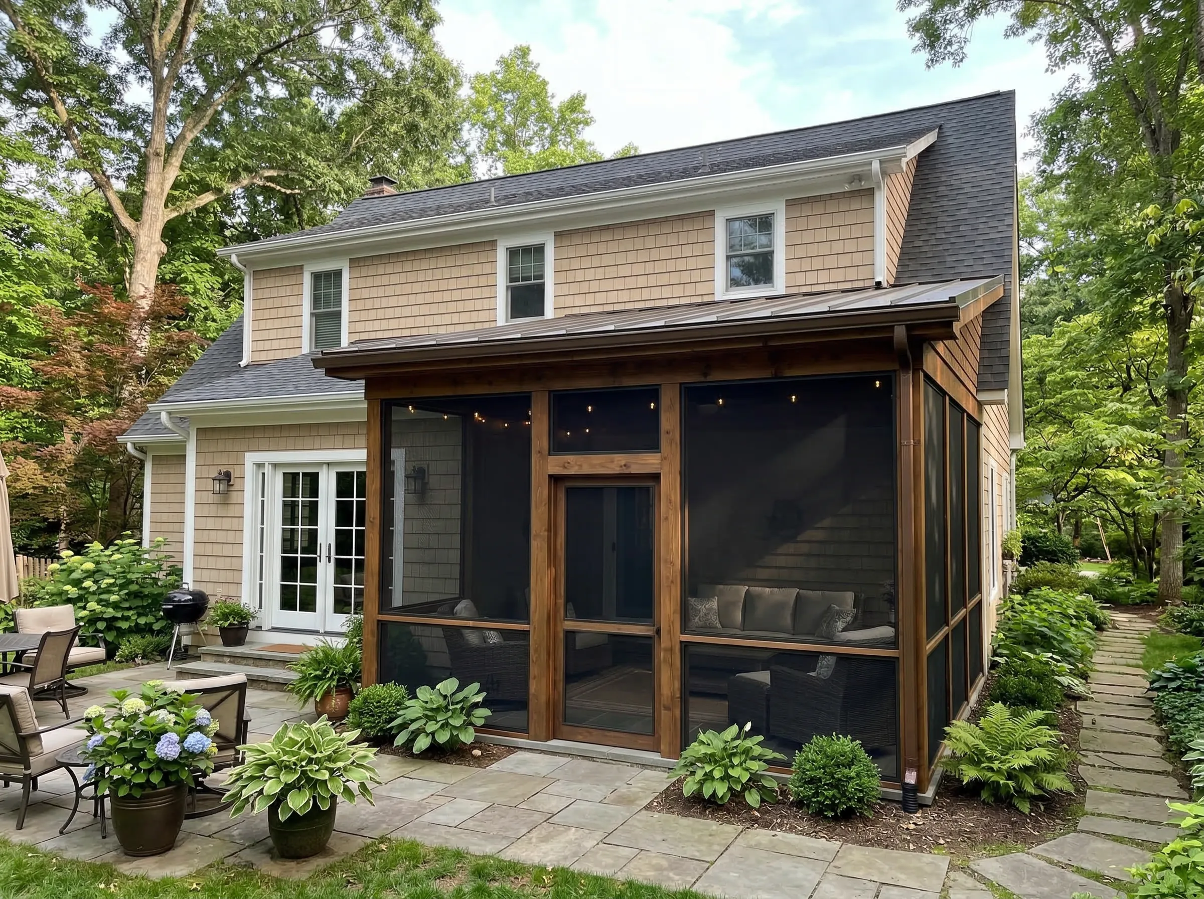 Finished screened porch backyard in Johns Creek, GA